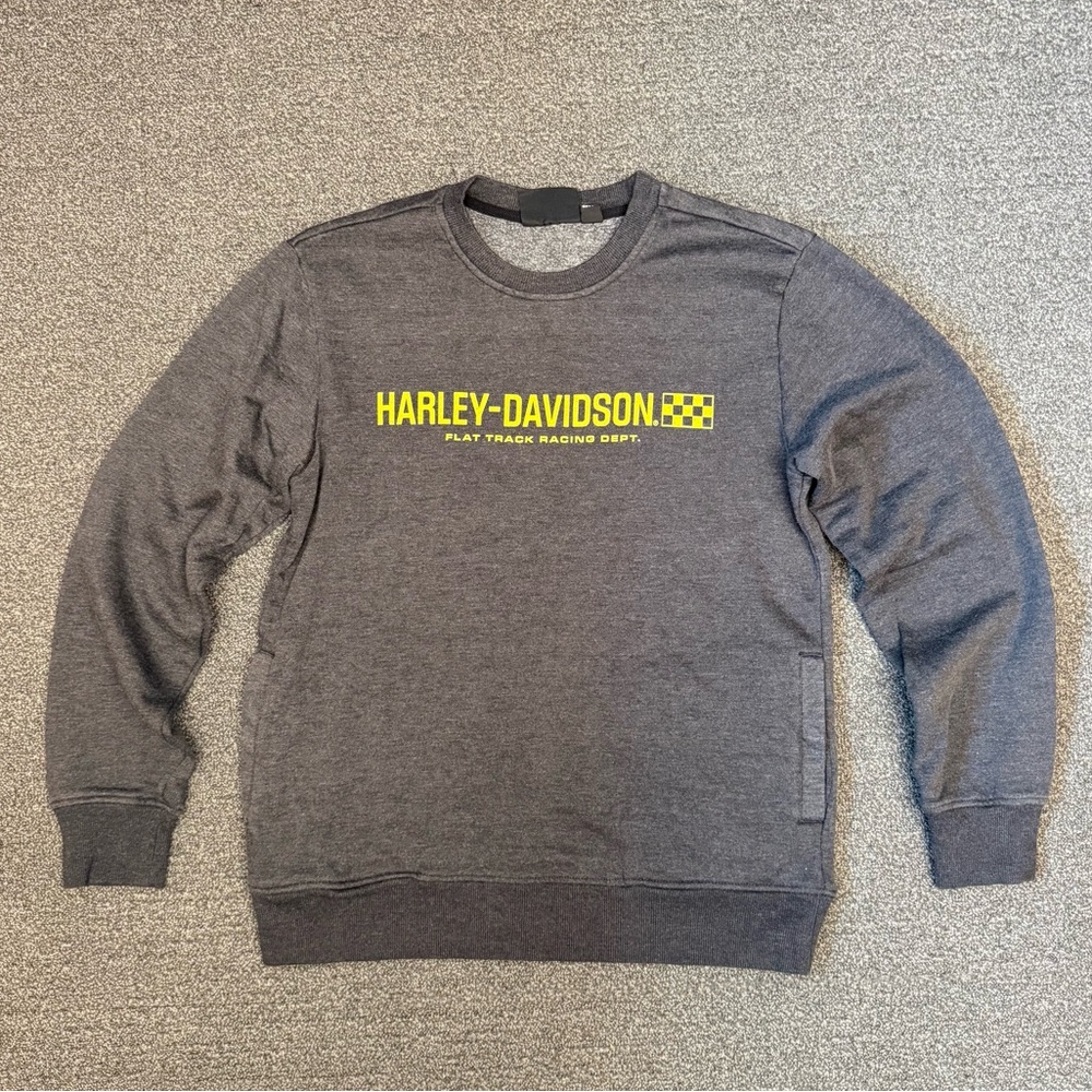 Harley-Davidson Flat Track Racing Dept. Crewneck Sweatshirt in Dark Grey/Yellow